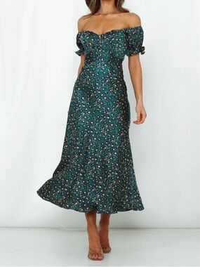 Hello Molly Spiced Ginger Medley Maxi Dress Green Leopard Print